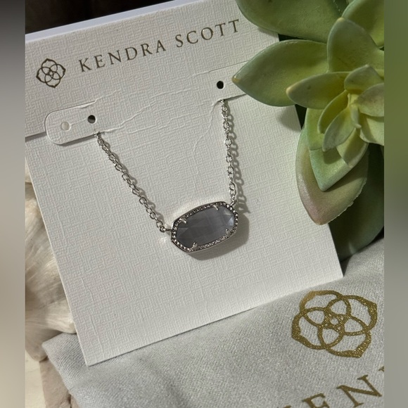 NWT-Kendra Scott “Elisa” Pendant Necklace- Silver Rhodium-Anthracite Gray Stone - Picture 4 of 17